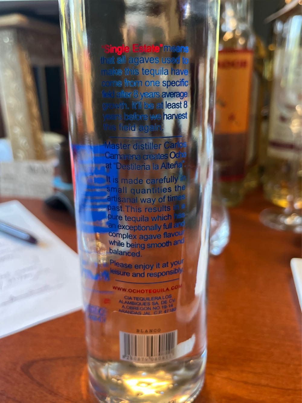 Ocho Ocho Tequila Ocho Blanco 50 - NOM 1474 alcohol collectible [Barcode 8280879080811] - Main Image 3