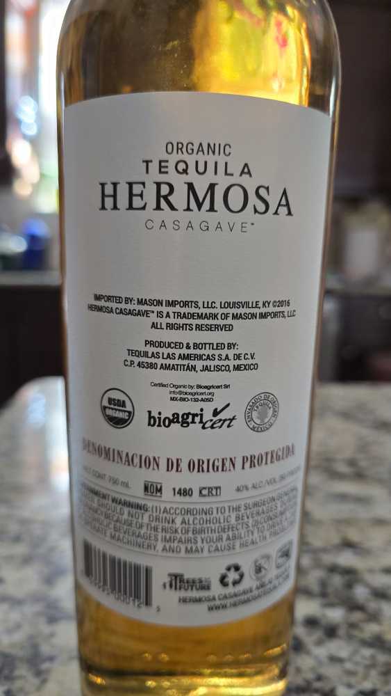 Hermosa Organic Anejo Tequila - NOM 1480 (750 mL) alcohol collectible [Barcode 869995000125] - Main Image 3