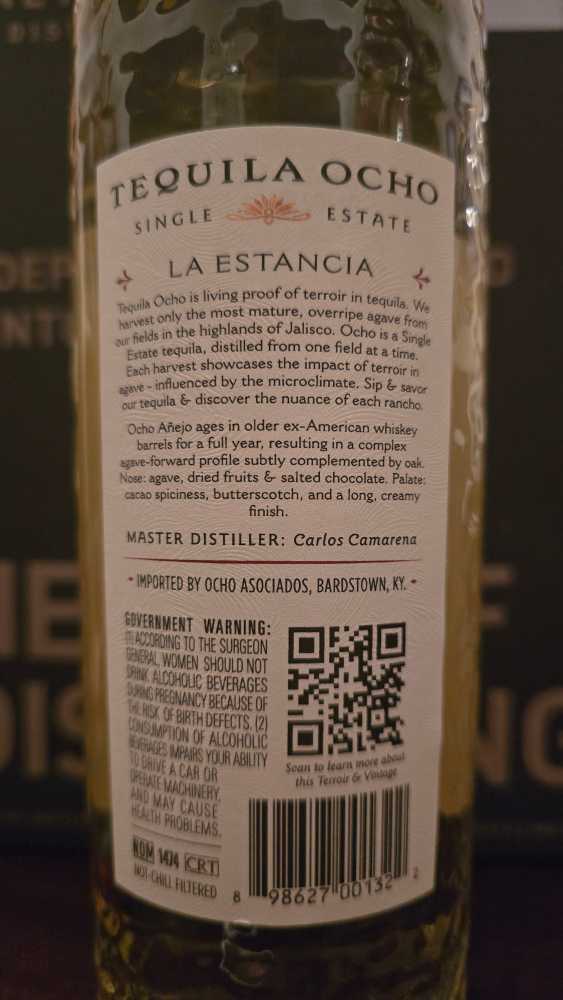 Tequila Ocho 2022 Añejo Tequila - NOM 1474 (750 mL) alcohol collectible [Barcode 898627001322] - Main Image 3