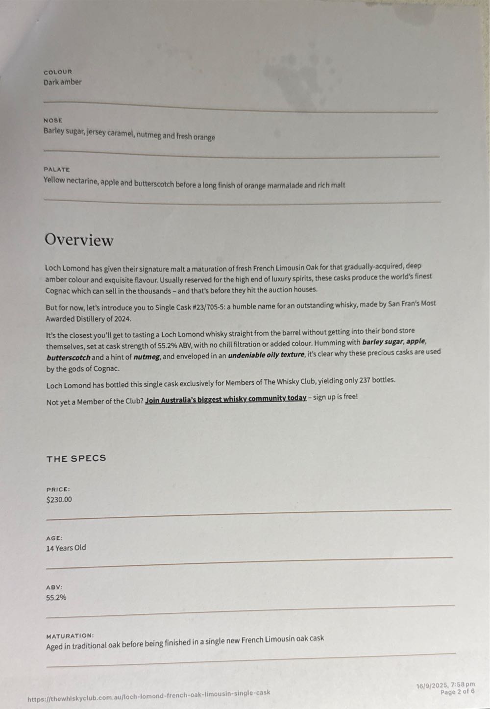 Loch Lomond 14 Year Old - Loch Lomond Distillery (700 mL) alcohol collectible - Main Image 3