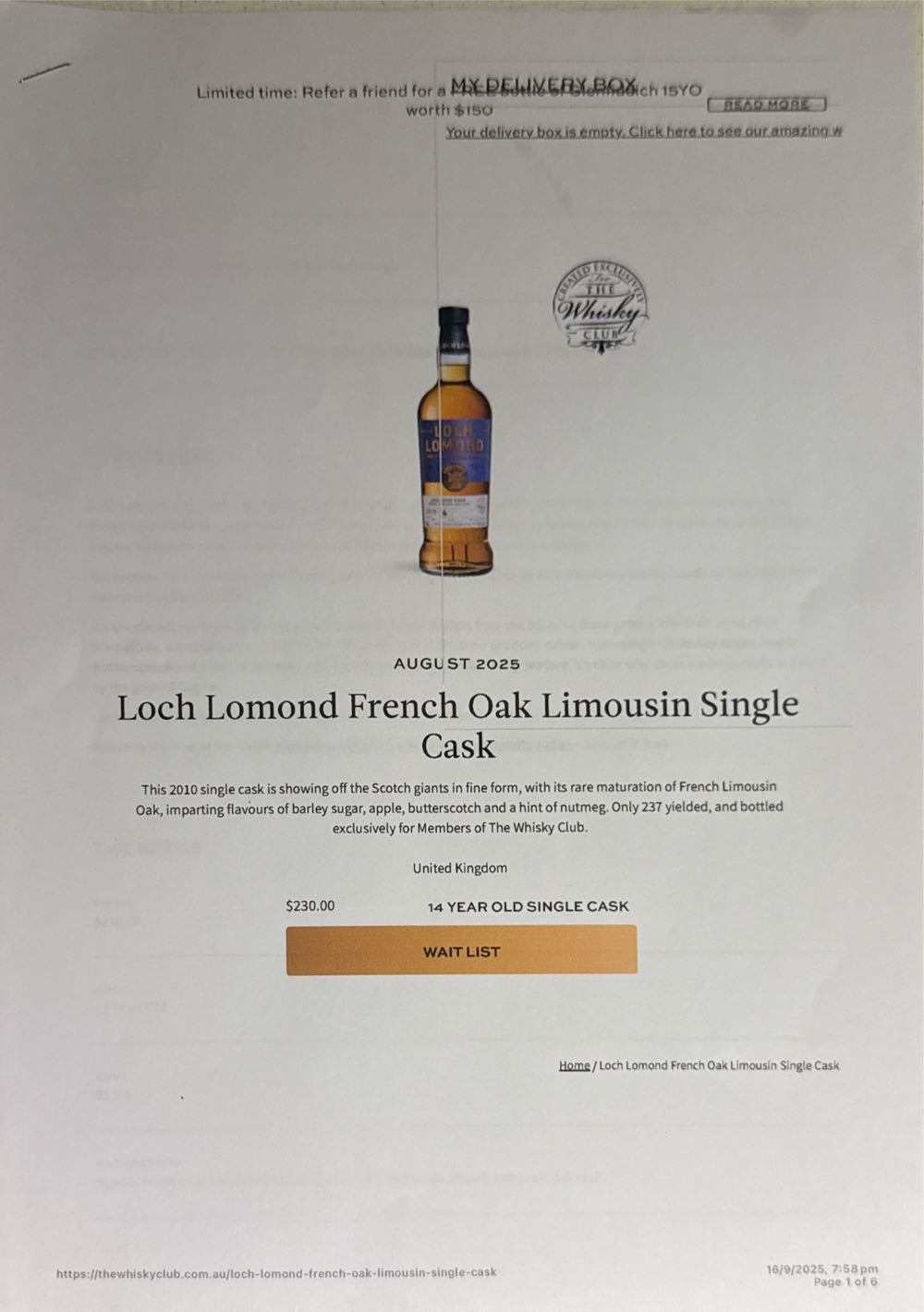 Loch Lomond 14 Year Old - Loch Lomond Distillery (700 mL) alcohol collectible - Main Image 4