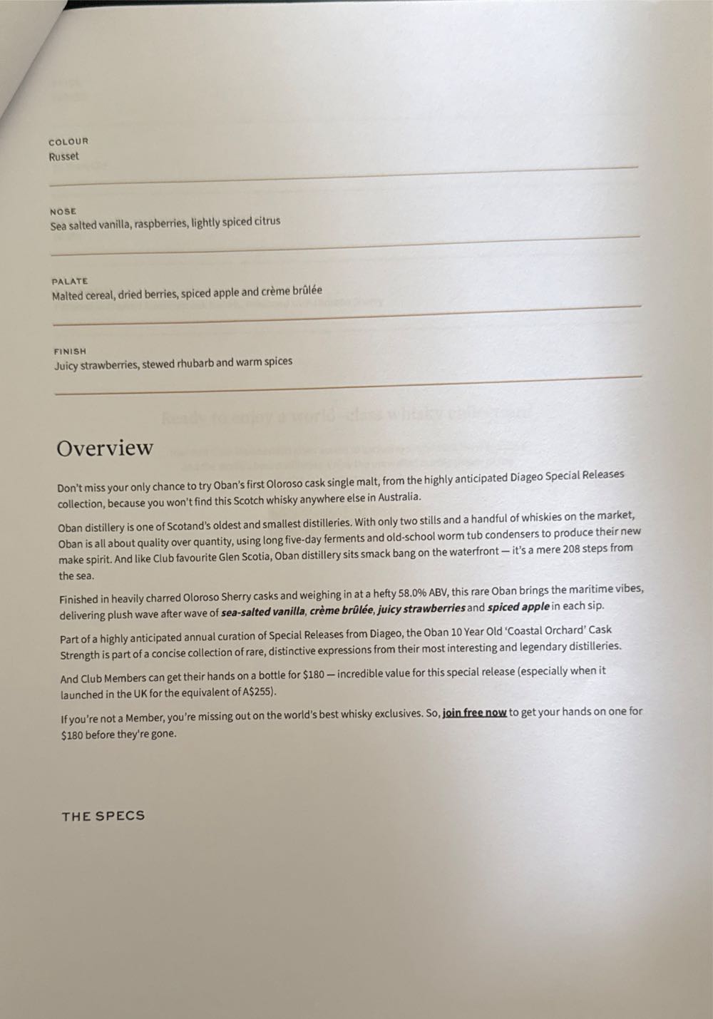 Oban Whisky Oban 10 Year Old Special Release Orchard Coastal Years - Oban Distillery (700 mL) alcohol collectible [Barcode 5000281076263] - Main Image 3