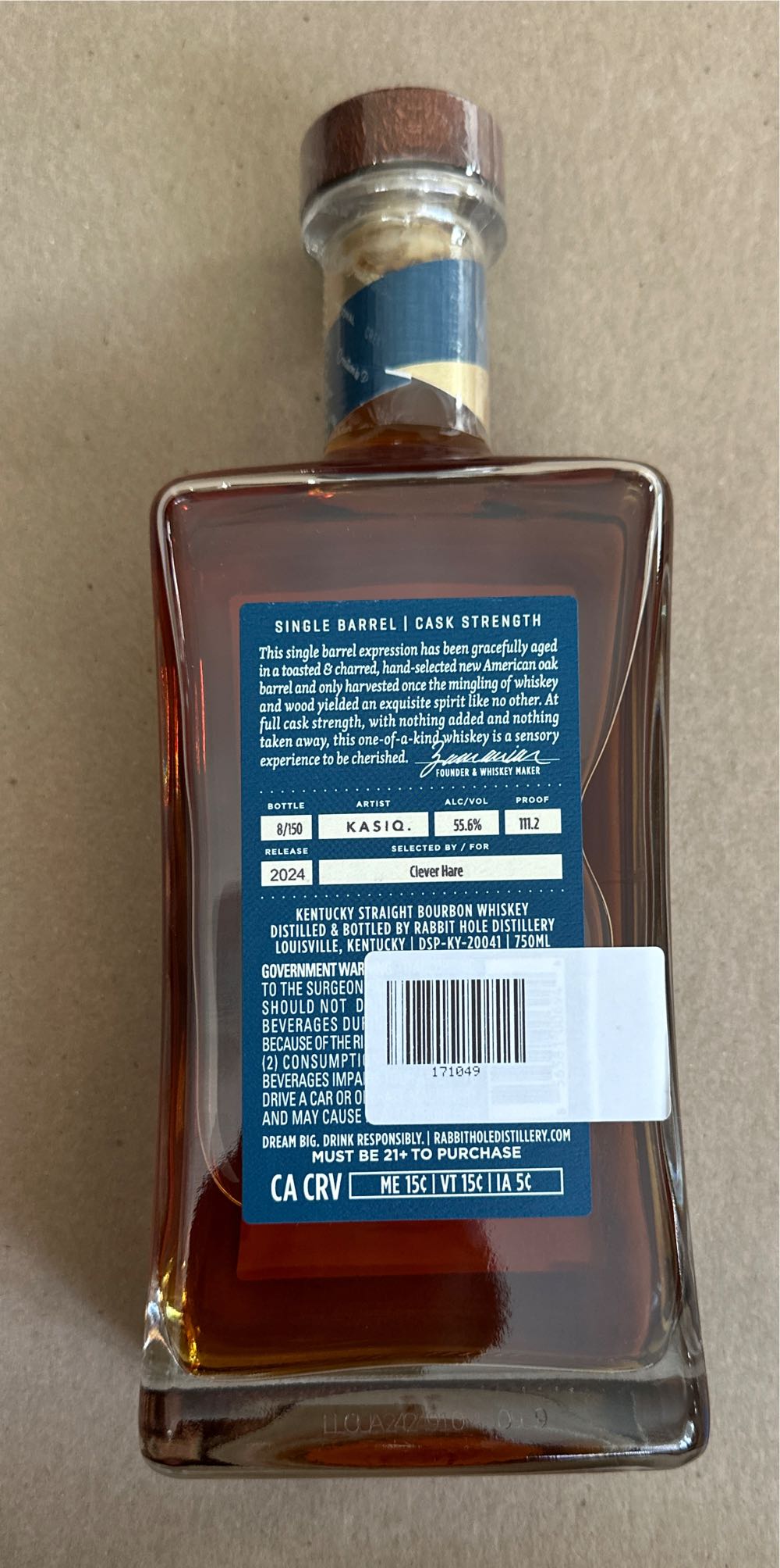 Rabbit Hole Bourbon  (750 mL) alcohol collectible [Barcode 171049] - Main Image 2