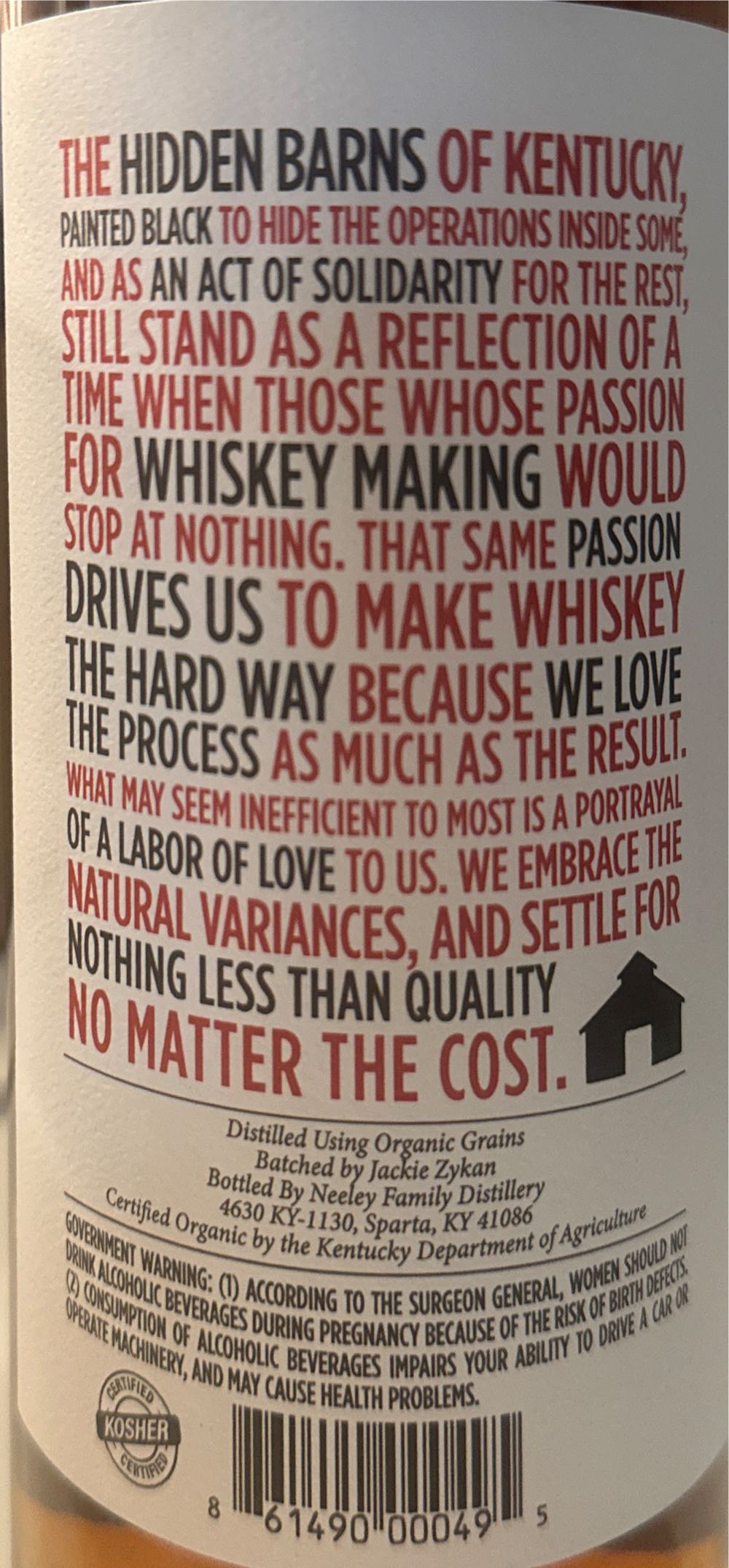 Hidden Barn Organic Wheated Straight Bourbon Whiskey - Neeley Family Distillery (750 mL) alcohol collectible [Barcode 861490000495] - Main Image 2