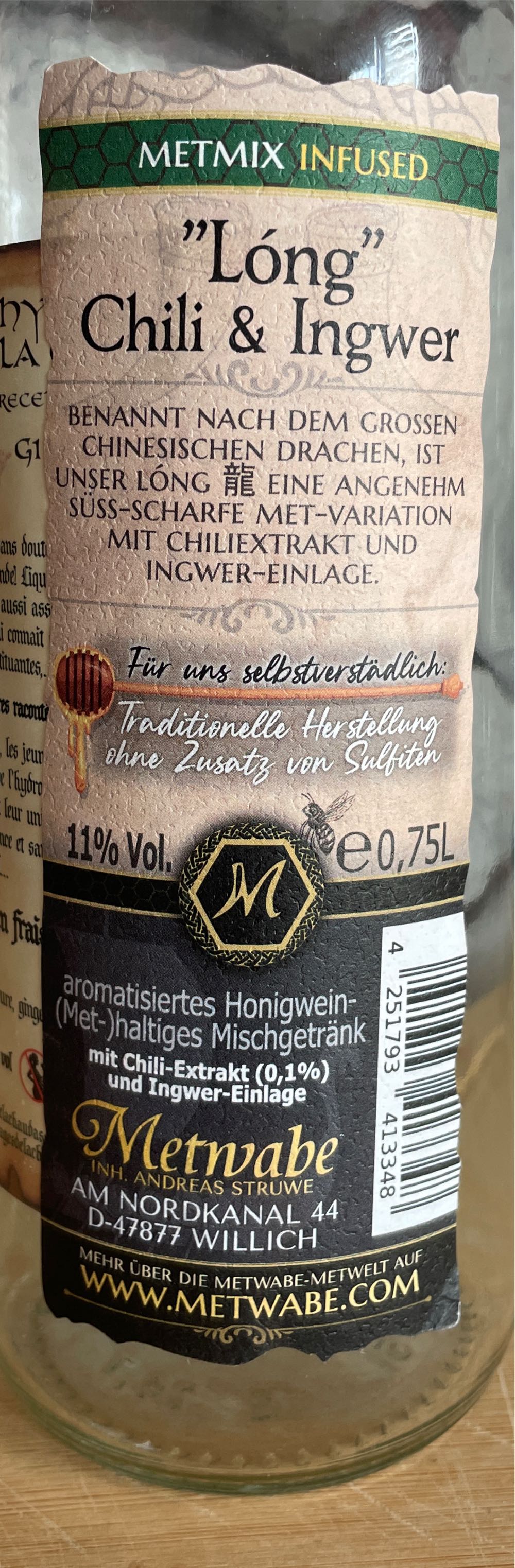 „Lóng“ Chili&Ingwer - Metwabe (0,75 L) alcohol collectible [Barcode 4251793413348] - Main Image 2