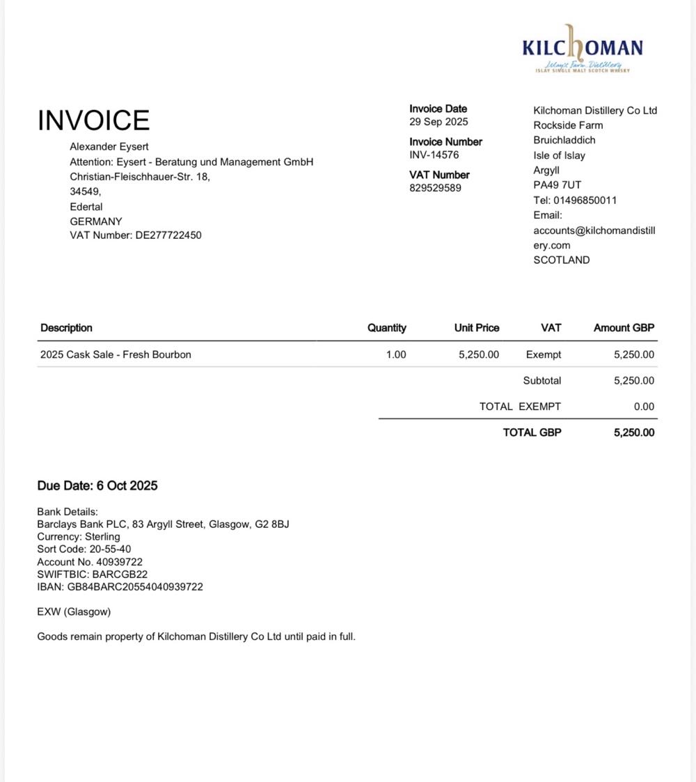 Kilchoman 2025 Bourbon Cask - Kilchoman Distillery (200,5 L) alcohol collectible - Main Image 2