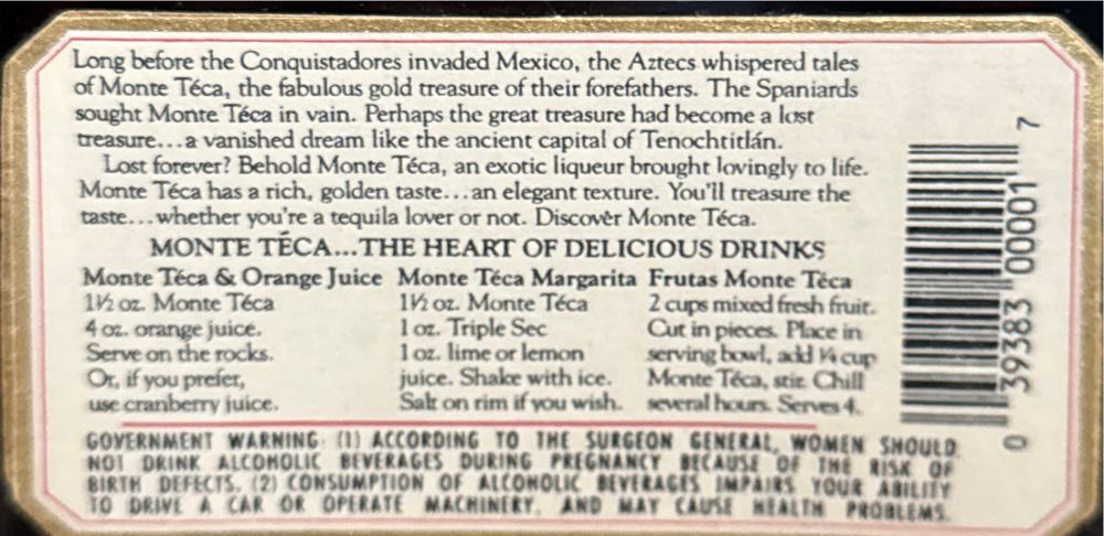 Monte Teca Anejo Tequila - Chatham Imports (750 mL) alcohol collectible [Barcode 039383000017] - Main Image 2