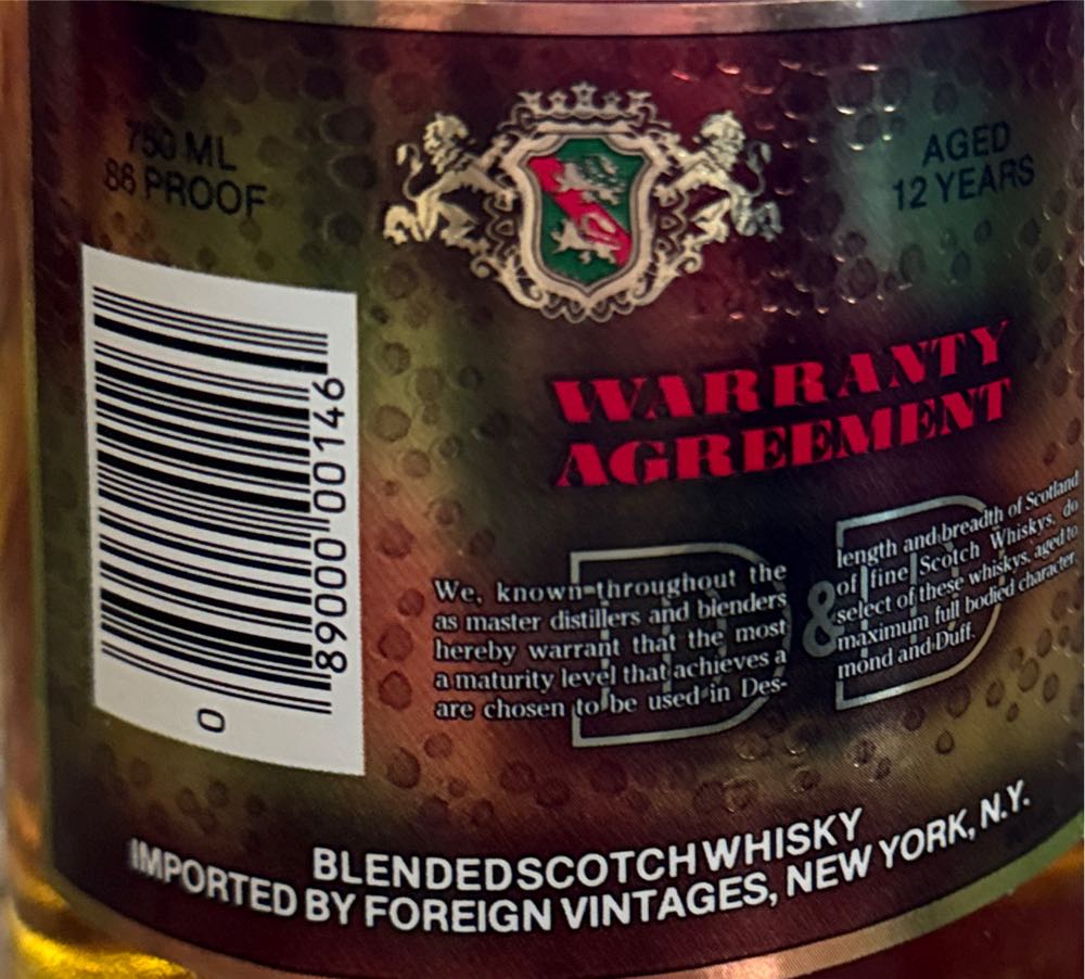 Desmond & Duff Deluxe Scotch Whiskey - Desmond & Duff Distillery (750 mL) alcohol collectible - Main Image 2