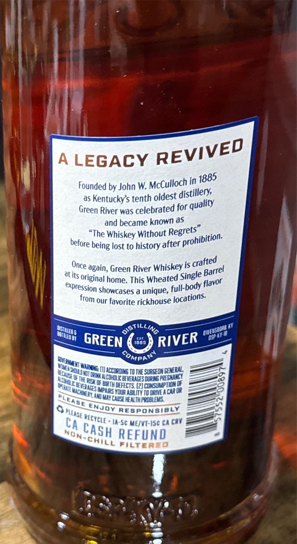 Green River Wheated Bourbon Single Barrel Kentucky Straight Wheated - Green River Distilling Co. (750 mL) alcohol collectible [Barcode 857552008974] - Main Image 2