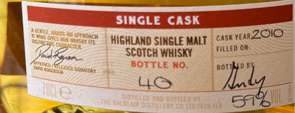 Balblair Single Cask Hand Filled - The Balblair Distillery (700 mL) alcohol collectible - Main Image 3