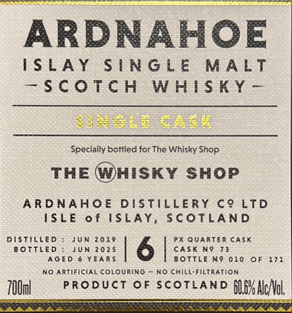 Ardnahoe 6 Year Old Single Cask - Ardnahoe Distillery (700 mL) alcohol collectible [Barcode 5060354288818] - Main Image 2