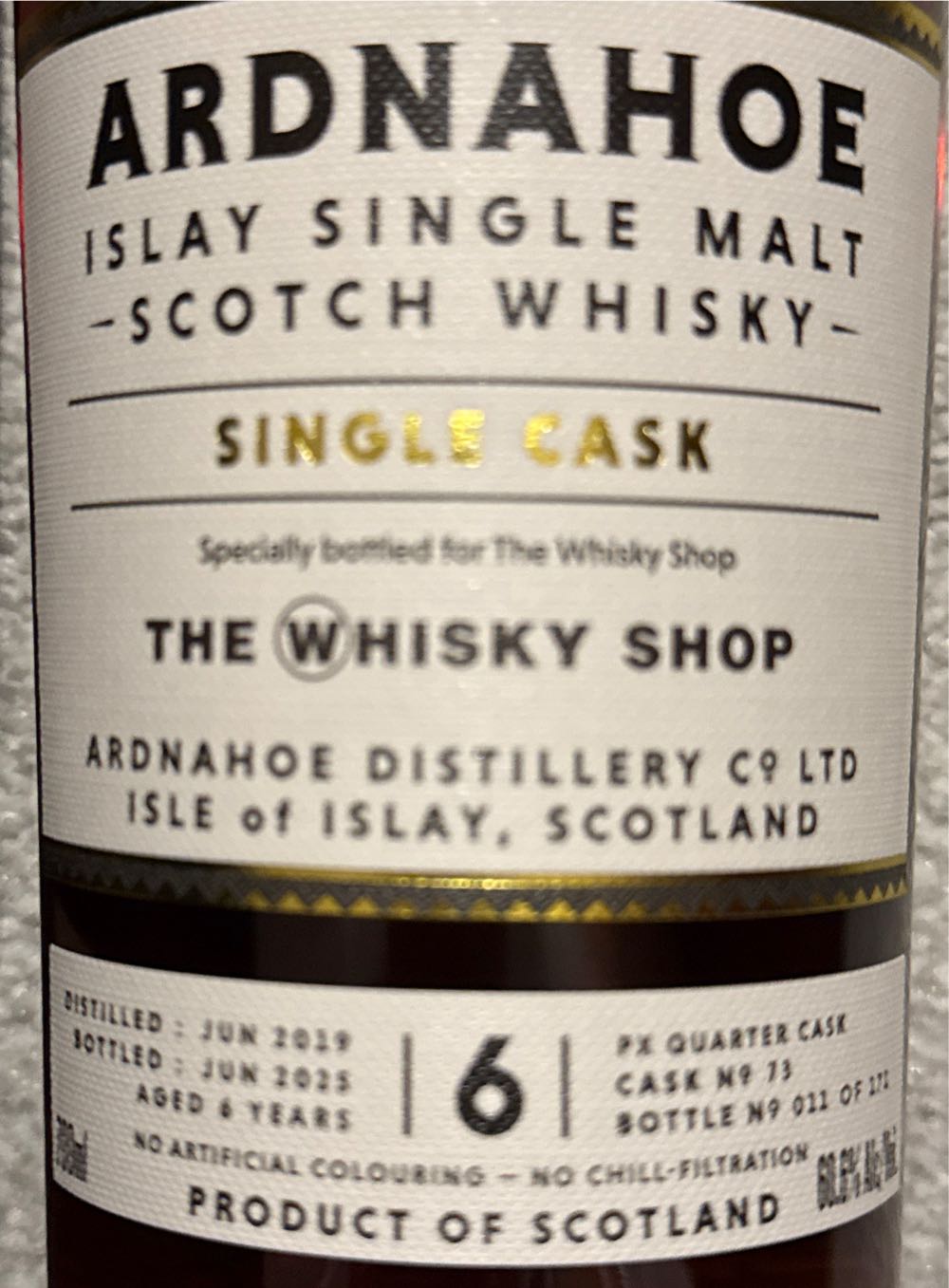 Ardnahoe 6 Year Old Single Cask - Ardnahoe Distillery (700 mL) alcohol collectible [Barcode 5060354288818] - Main Image 3