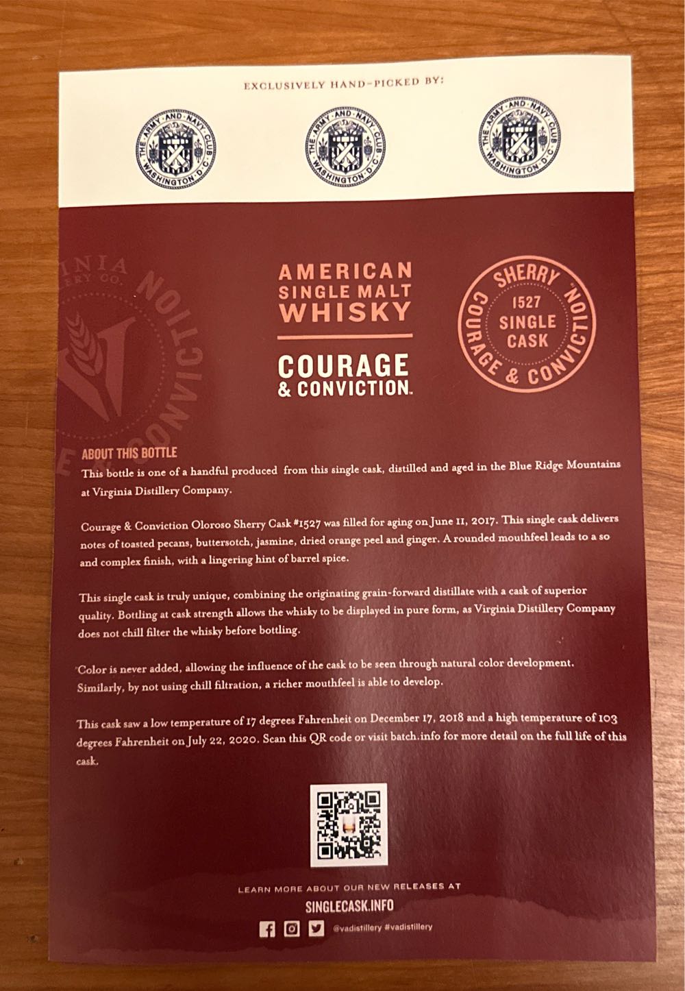 Courage & Conviction - Virginia Distillery Company (750 mL) alcohol collectible [Barcode 856084008193] - Main Image 4