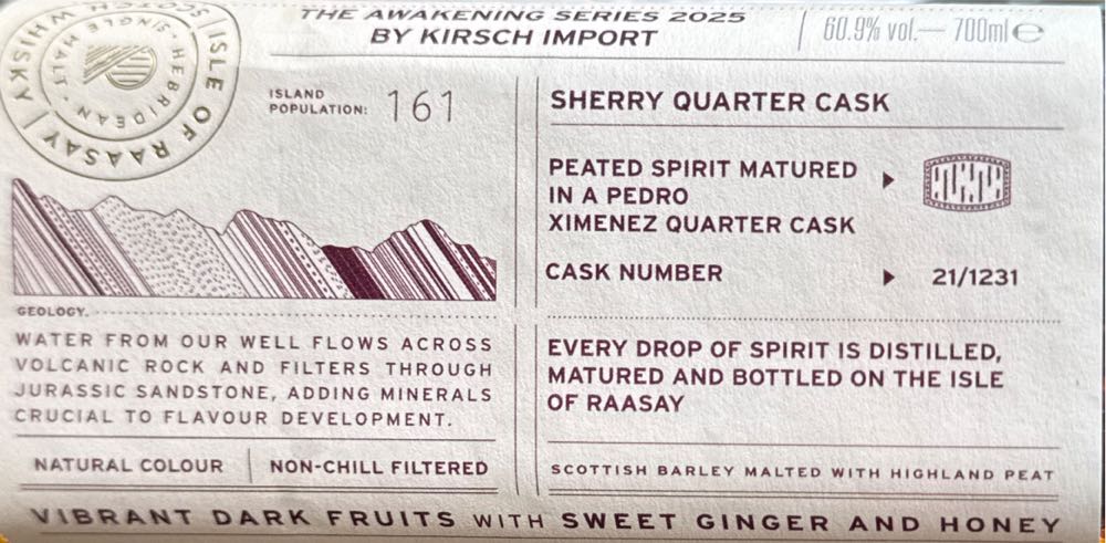 Raasay Sherry Quarter Cask - Isle Of Raasay Distillery (700 mL) alcohol collectible [Barcode 5060221852487] - Main Image 2