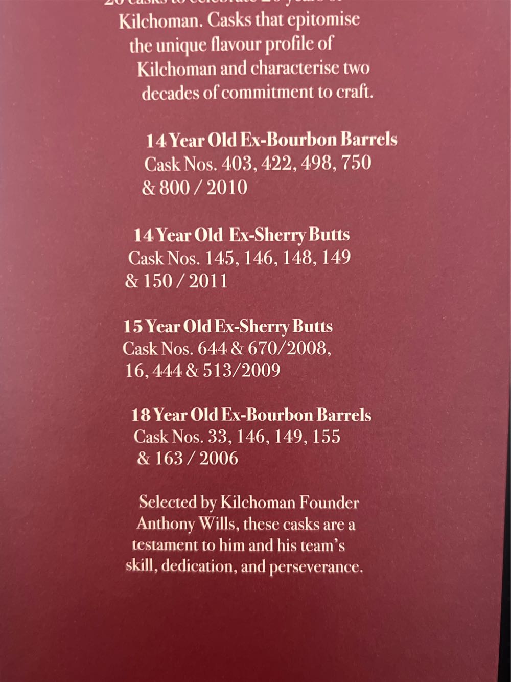 Kilchoman 18 Year Old 20th Anniversary - Kilchoman Distillery (700 mL) alcohol collectible - Main Image 2