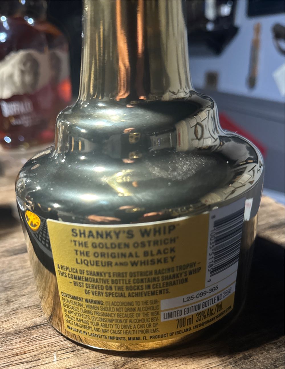 Shanky’s Whip Golden Ostrich - Layfayette Imports (700 mL) alcohol collectible [Barcode 810035511859] - Main Image 2