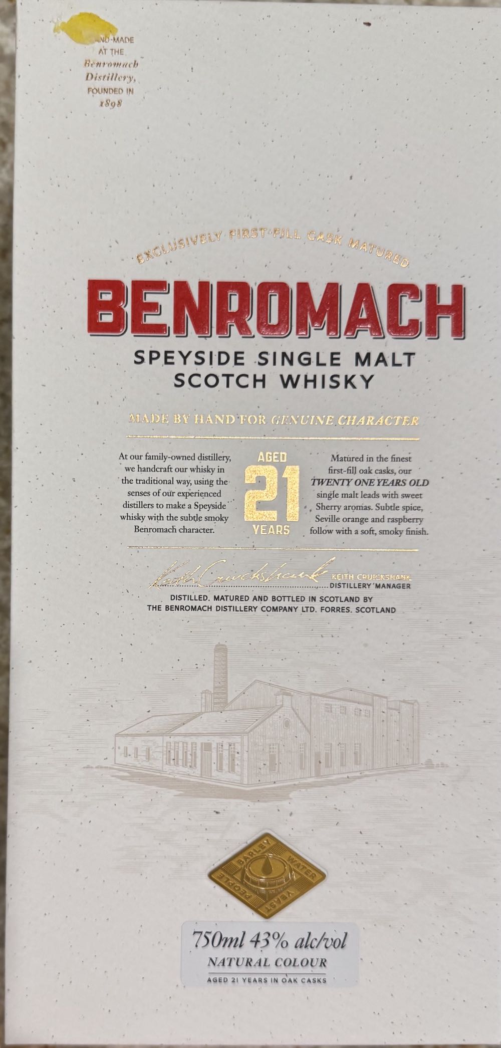 Benromach 21 Year - The Benromach Distillery Company Ltd. (750 mL) alcohol collectible [Barcode 747020918310] - Main Image 2