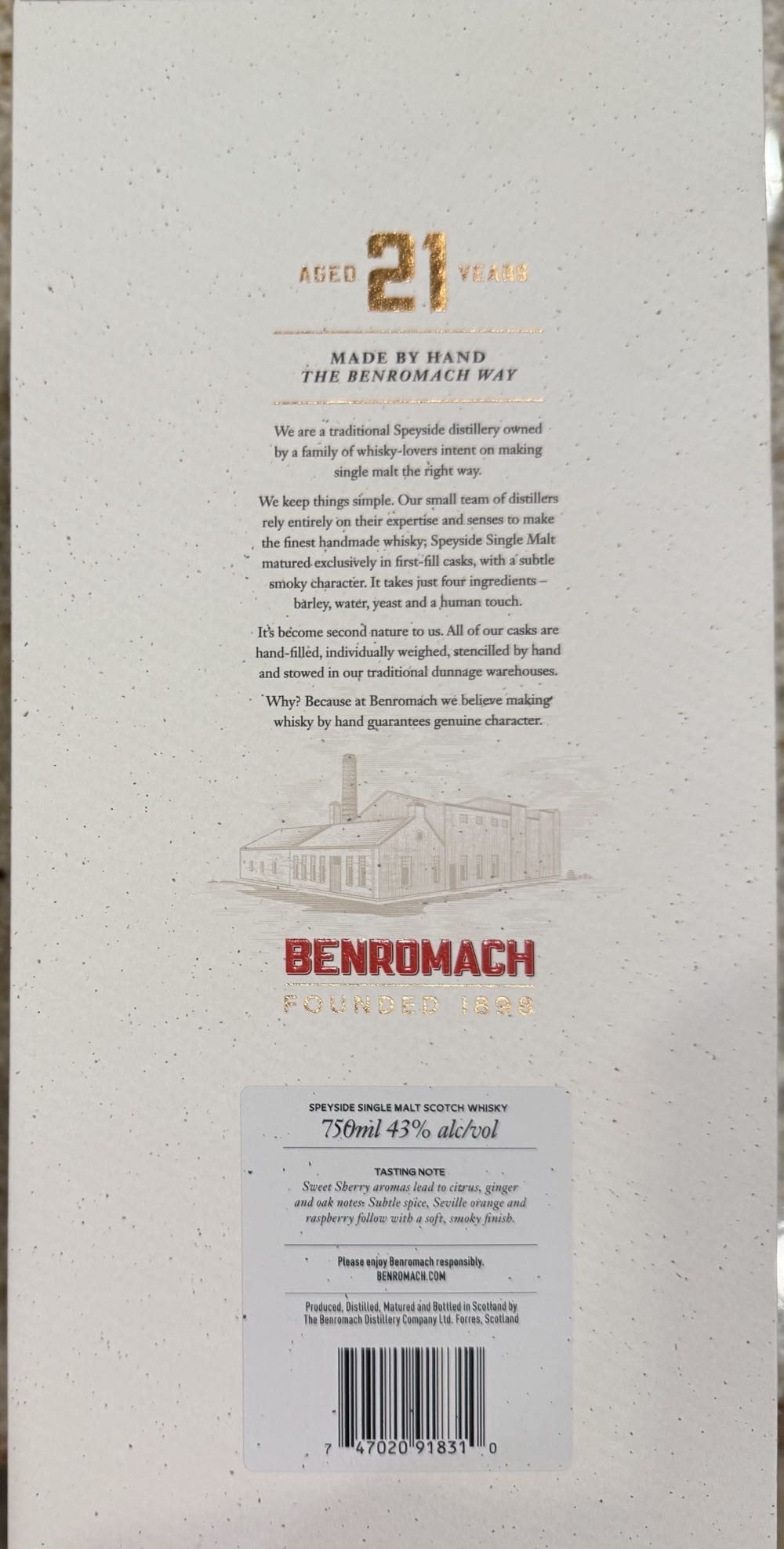 Benromach 21 Year - The Benromach Distillery Company Ltd. (750 mL) alcohol collectible [Barcode 747020918310] - Main Image 3