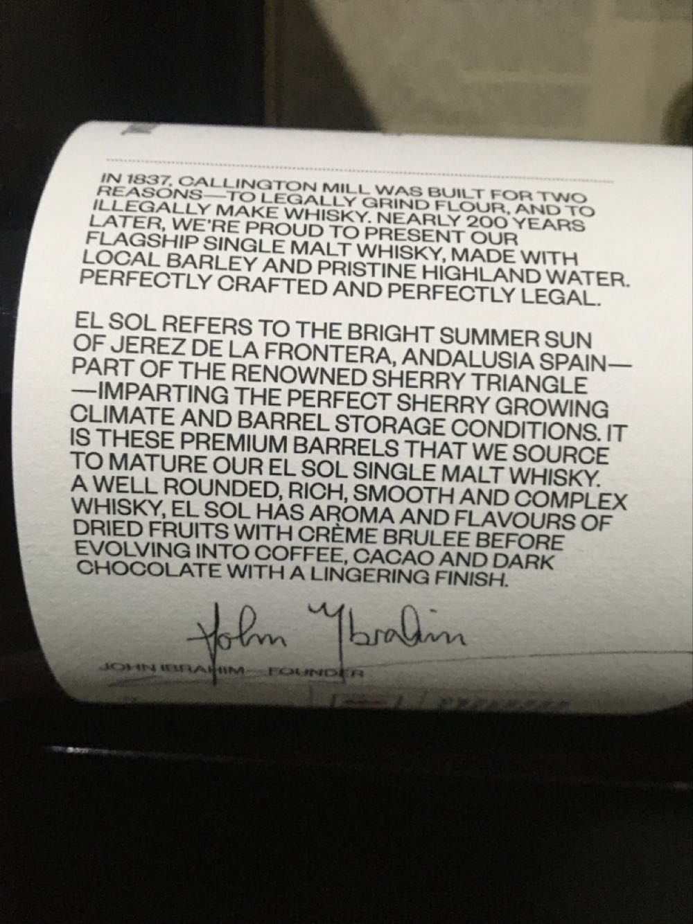 Callington Mill El Sol Whisky Seal 46%  (700 mL) alcohol collectible [Barcode 9358924000219] - Main Image 4