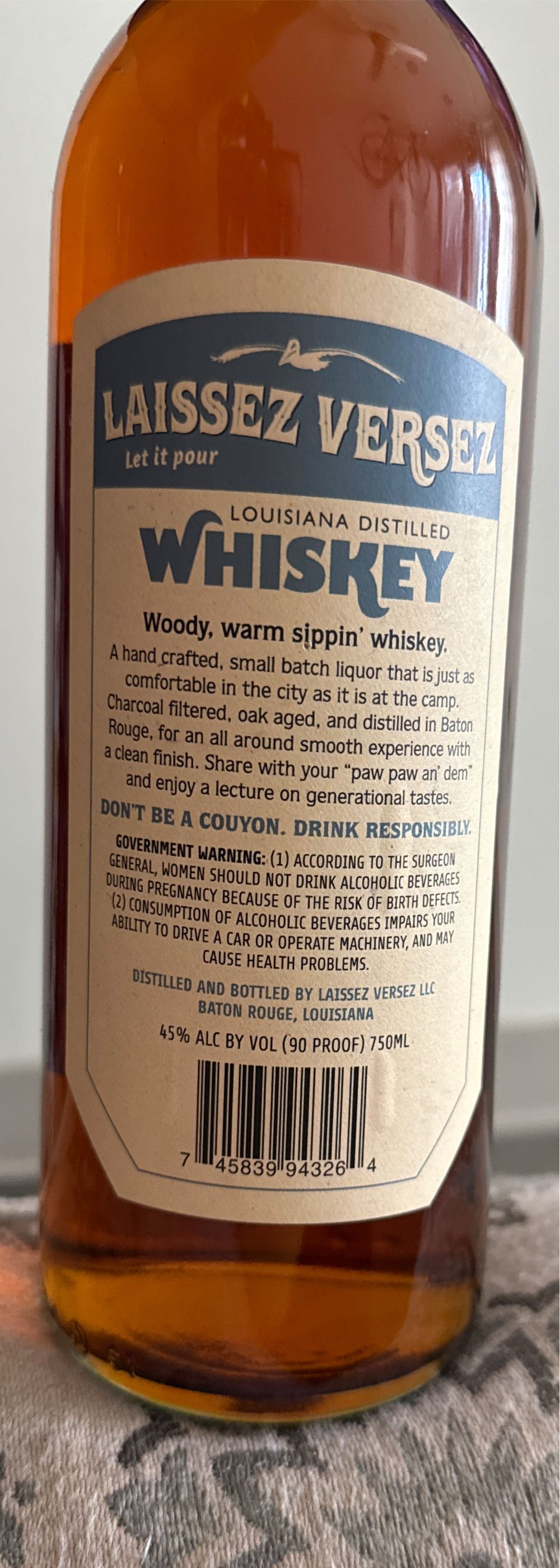Laissez Versez 90 Proof - Laissez Versez (750 mL) alcohol collectible [Barcode 745839943264] - Main Image 2