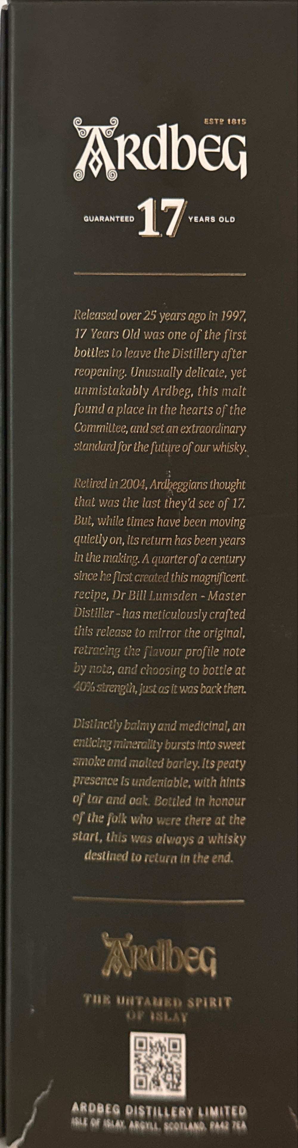 Ardbeg 17 Years - Ardbeg Distillery (700 mL) alcohol collectible [Barcode 5010494987515] - Main Image 3
