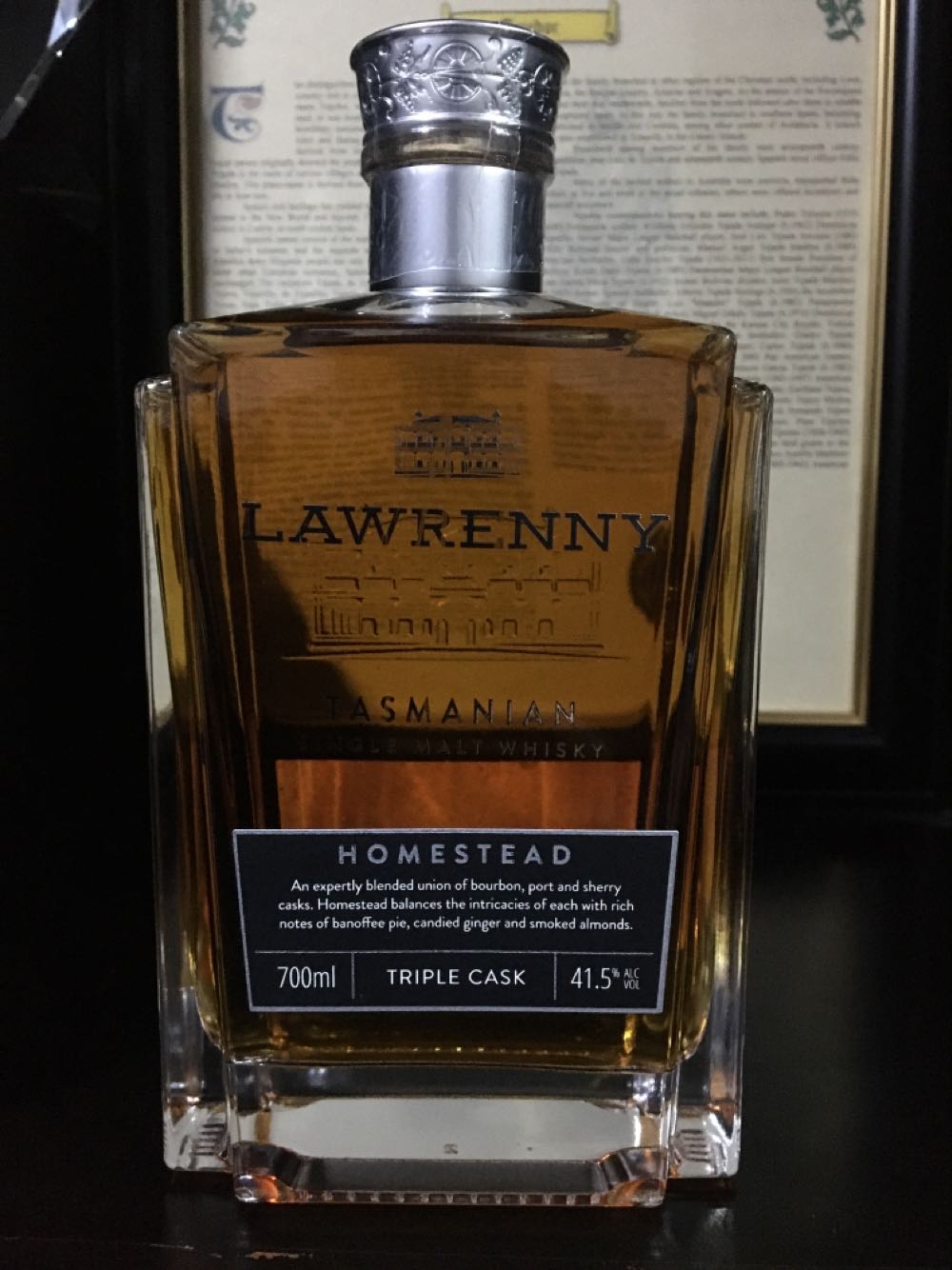 Lawrenny Homestead Tasmanian Whisky  (700 mL) alcohol collectible - Main Image 2