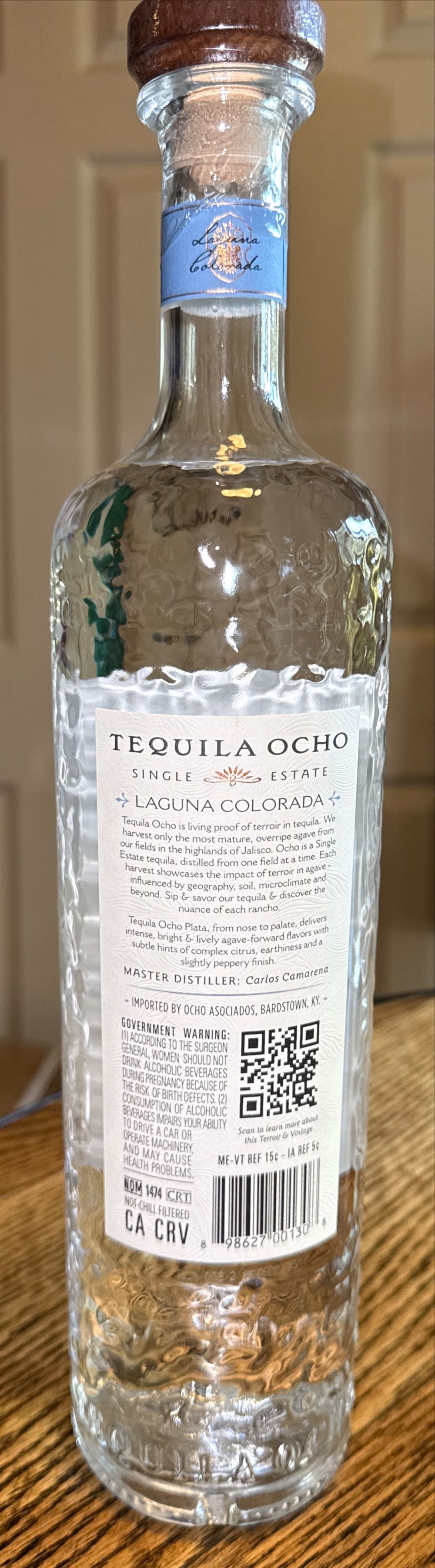 Tequila Ocho Plata Laguna Colorado 2025 - NOM 1474 (750 mL) alcohol collectible [Barcode 898627001308] - Main Image 2