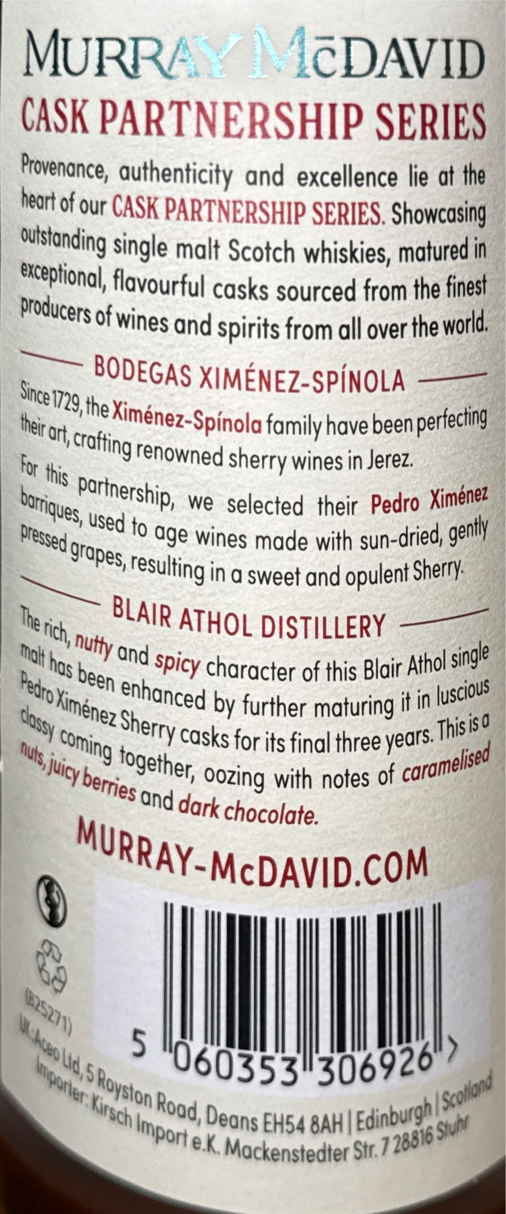 Blair Athol 9 Years - Murray McDavid (700 mL) alcohol collectible [Barcode 5060353306926] - Main Image 2