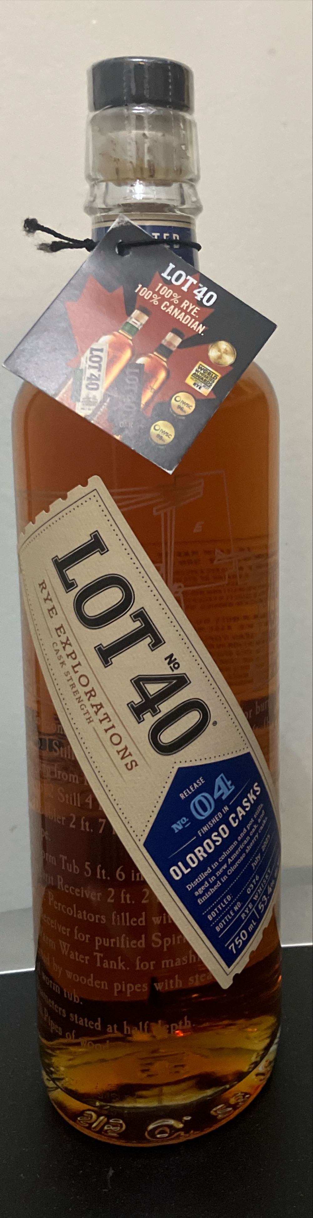 Lot 40 Limited Release Olorosso Casks Canadian Rye Whisky - Corby Spirit And Wine Limited (750 mL) alcohol collectible [Barcode 048415000710] - Main Image 2
