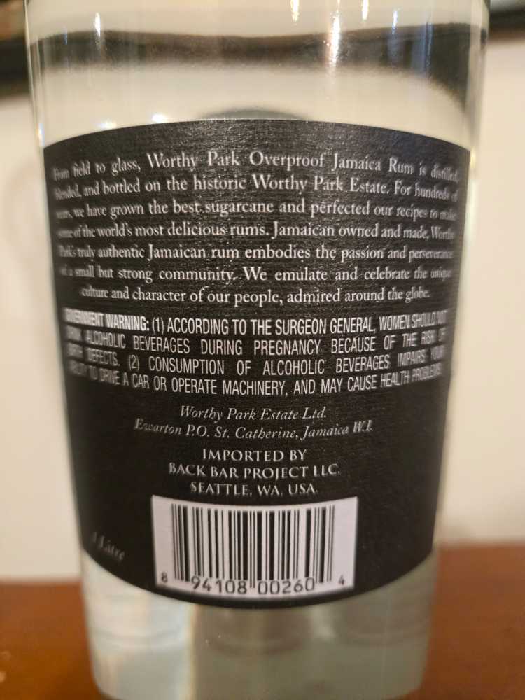 Worthy Park White Overproof - Worthy Park Estate (1 L) alcohol collectible [Barcode 894108002604] - Main Image 2