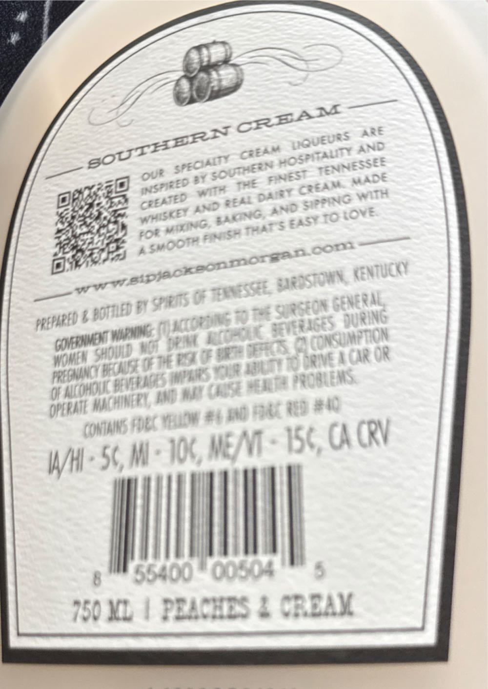 Jackson Morgan Peaches & Cream  alcohol collectible [Barcode 855400005045] - Main Image 2