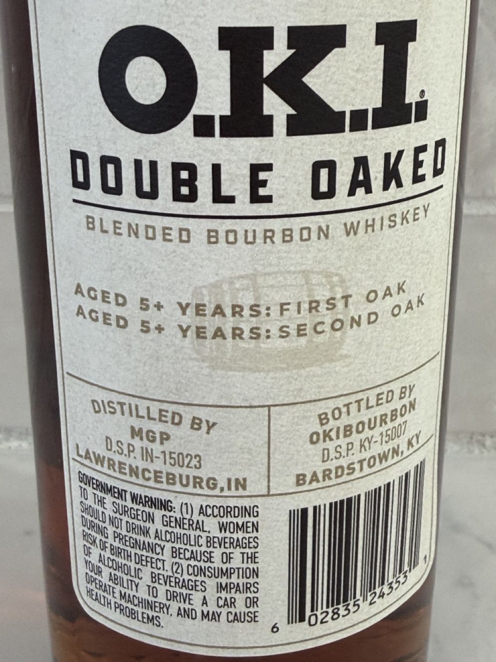 O.K.I. Double Oaked Blended Bourbon Whiskey Private Barrel 10 Yr - O.K.I. Bourbon (750 mL) alcohol collectible [Barcode 602835243531] - Main Image 3