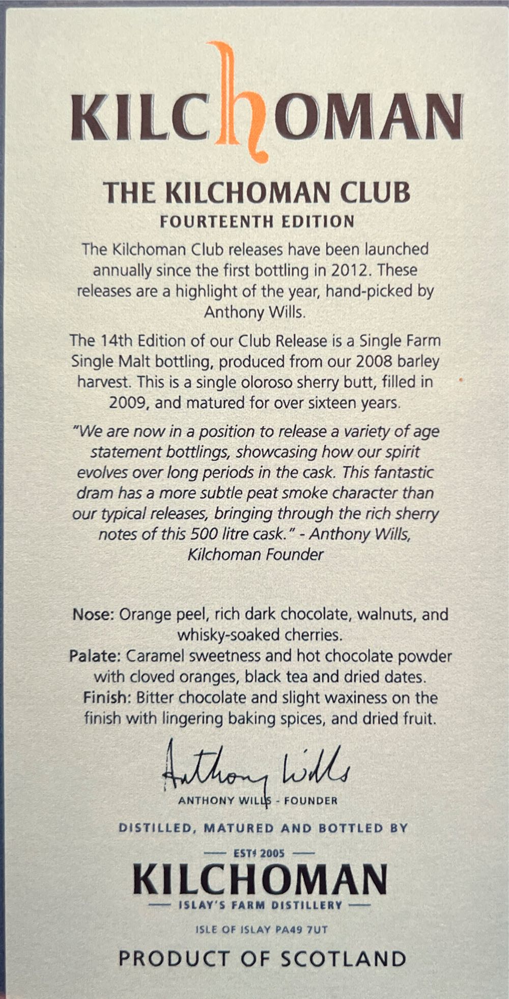 Kilchoman “the Kilchoman Club” Fourteeth Edition - Kilchoman Distillery (700 mL) alcohol collectible - Main Image 3