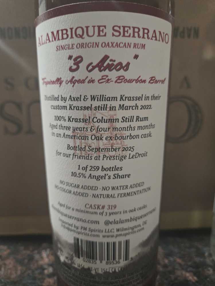 Alambique Serrano 3 Años - Los Hermanos Krassel (750 mL) alcohol collectible - Main Image 2