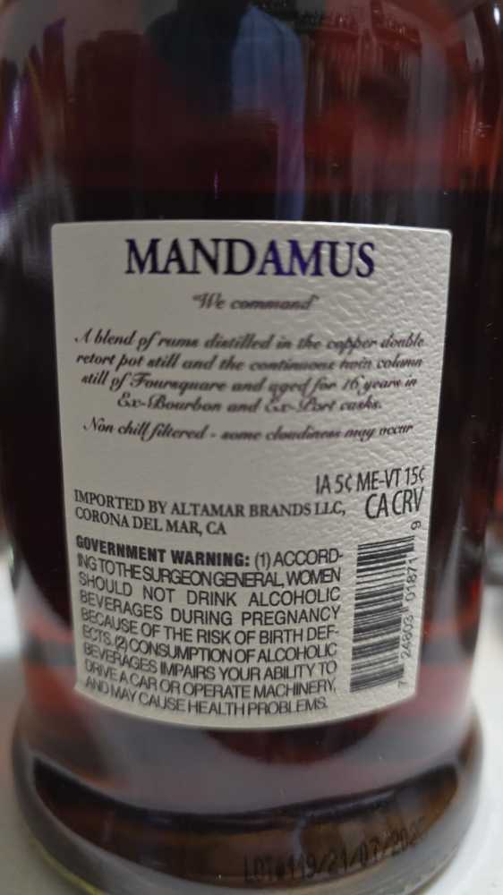 Foursquare Mandamus Mark XXIX Rum - Foursquare Rum Distillery (750 mL) alcohol collectible [Barcode 724803018719] - Main Image 3