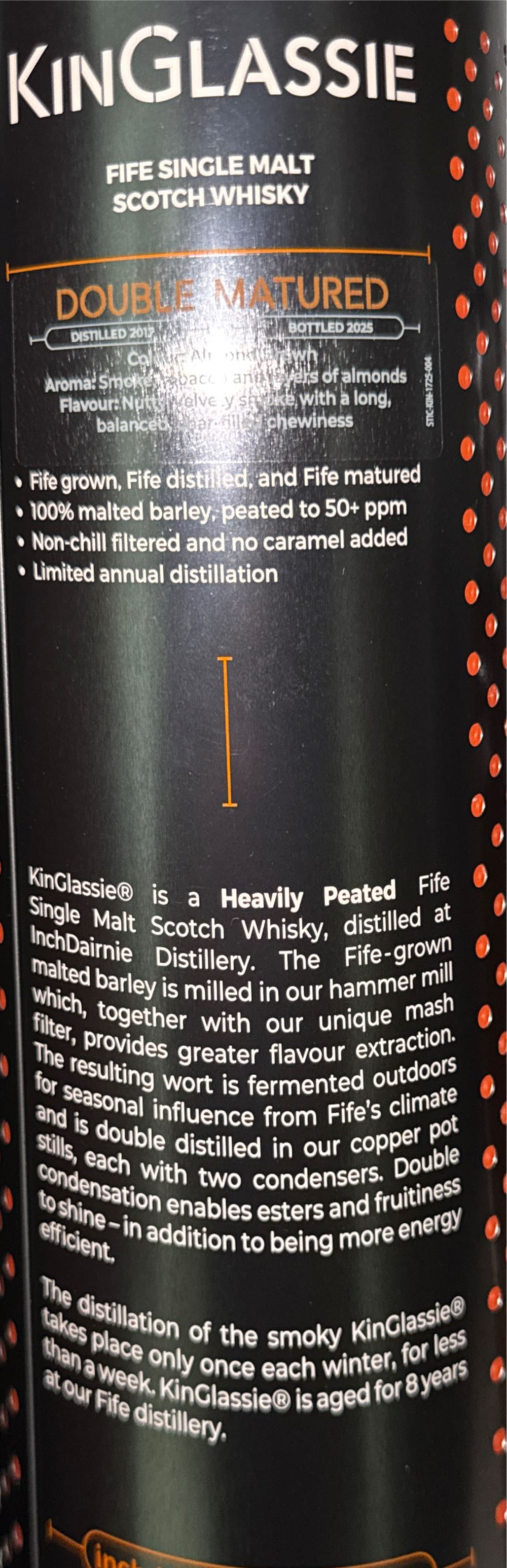Kinglassie 8 Years Double Matured - Inchdairnie Distillery (700 mL) alcohol collectible [Barcode 5060916320178] - Main Image 3