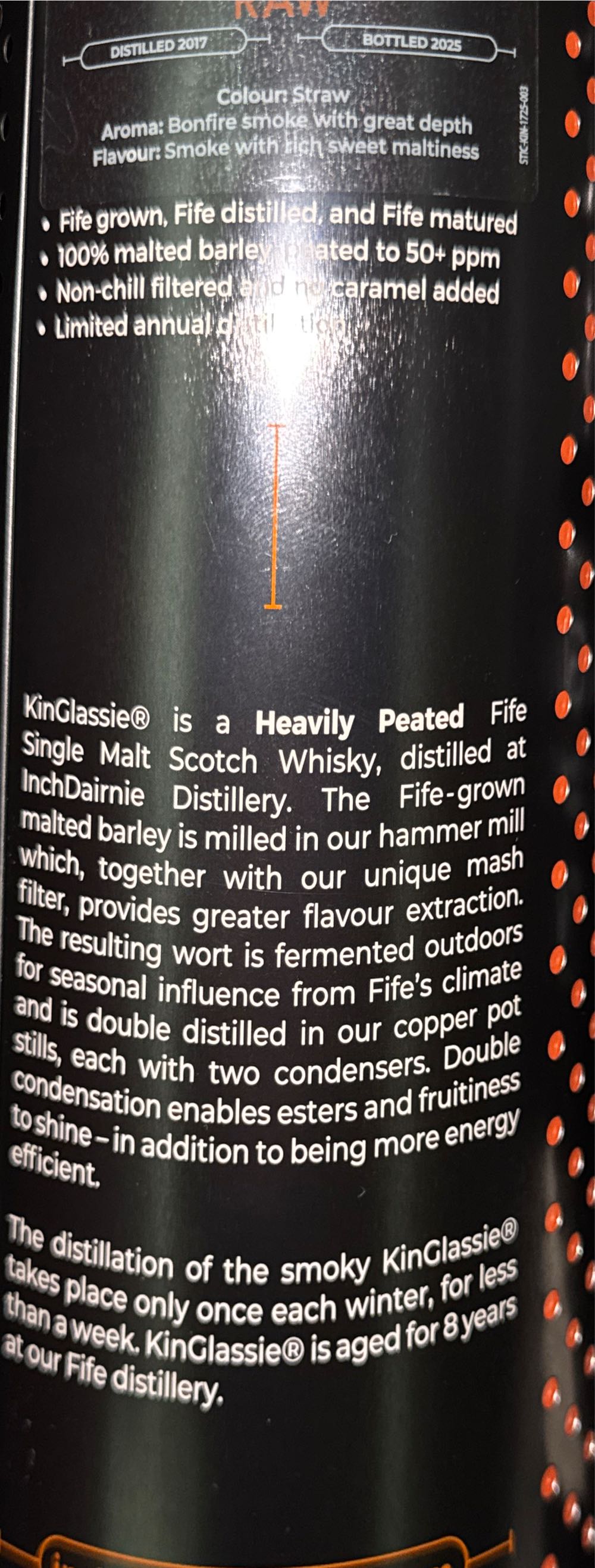 Kinglassie 8 Years Raw - Inchdairnie Distillery (700 mL) alcohol collectible [Barcode 5060916320161] - Main Image 3