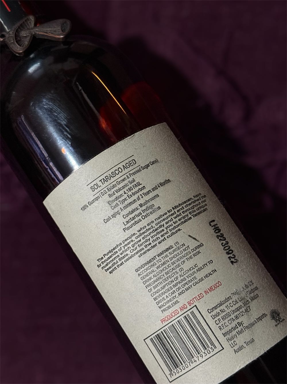 Sol Tarasco Charanda Anejo Charanda 93 Proof  (750 mL) alcohol collectible [Barcode 7503007479303] - Main Image 2