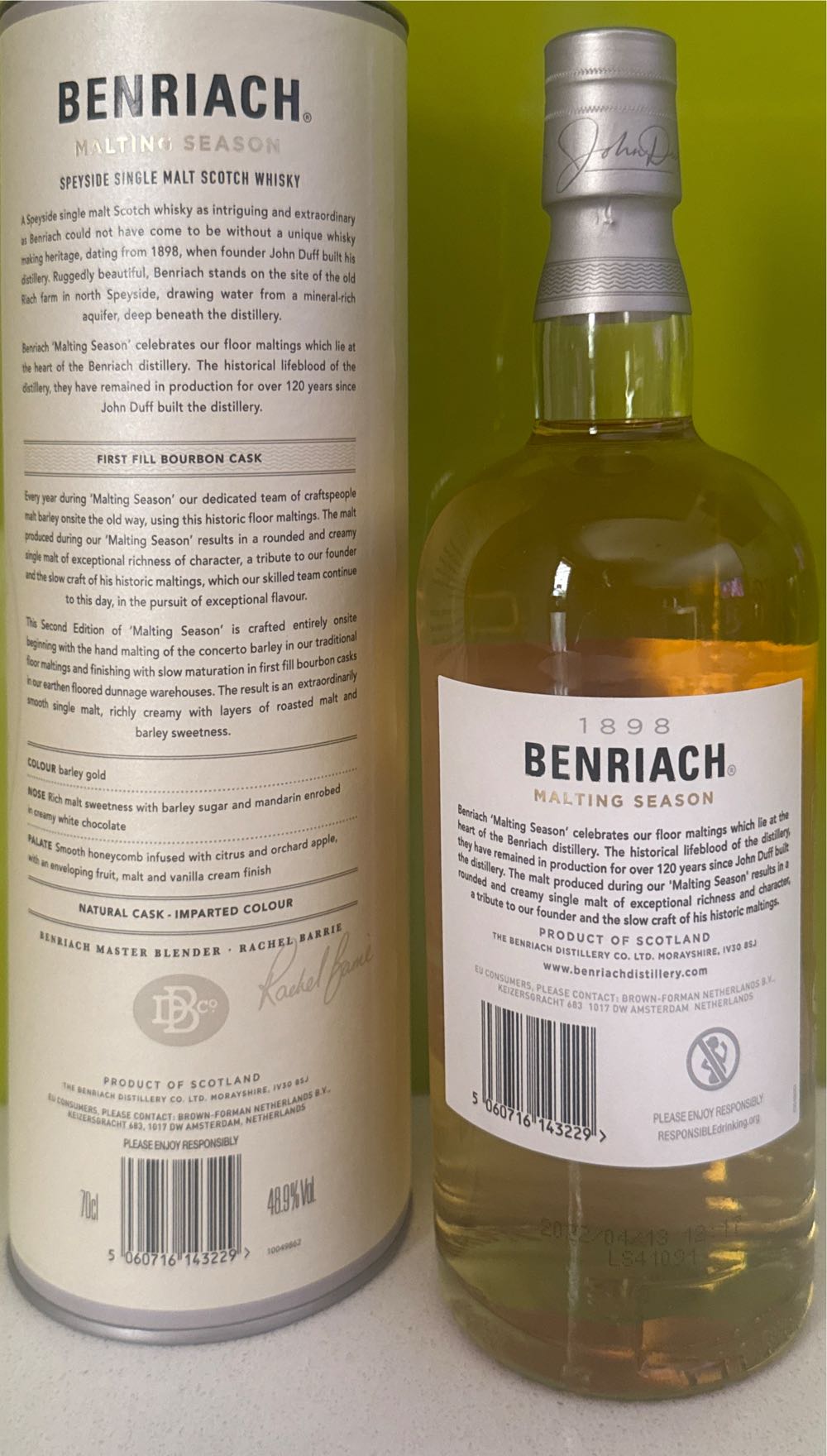 Benriach Malting Season Second Edition Single Malt Scotch Whisky Batch 2 Speyside #2 - Benriach Distillery (700 mL) alcohol collectible [Barcode 5060716143229] - Main Image 2