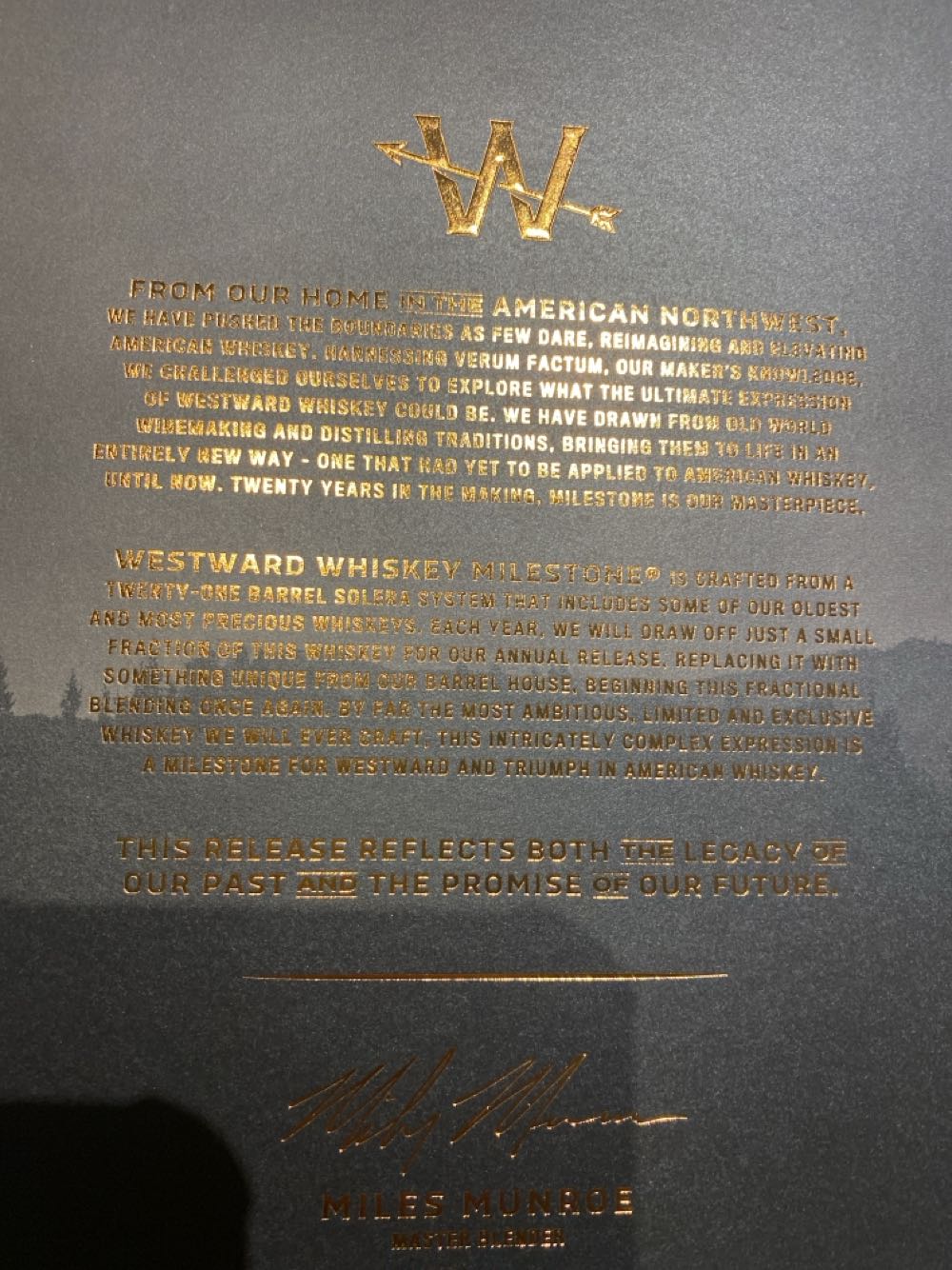 Westward Whiskey Milestone American Single Malt Edition No 3 - Westward Whiskey (750 mL) alcohol collectible [Barcode 850053174414] - Main Image 3