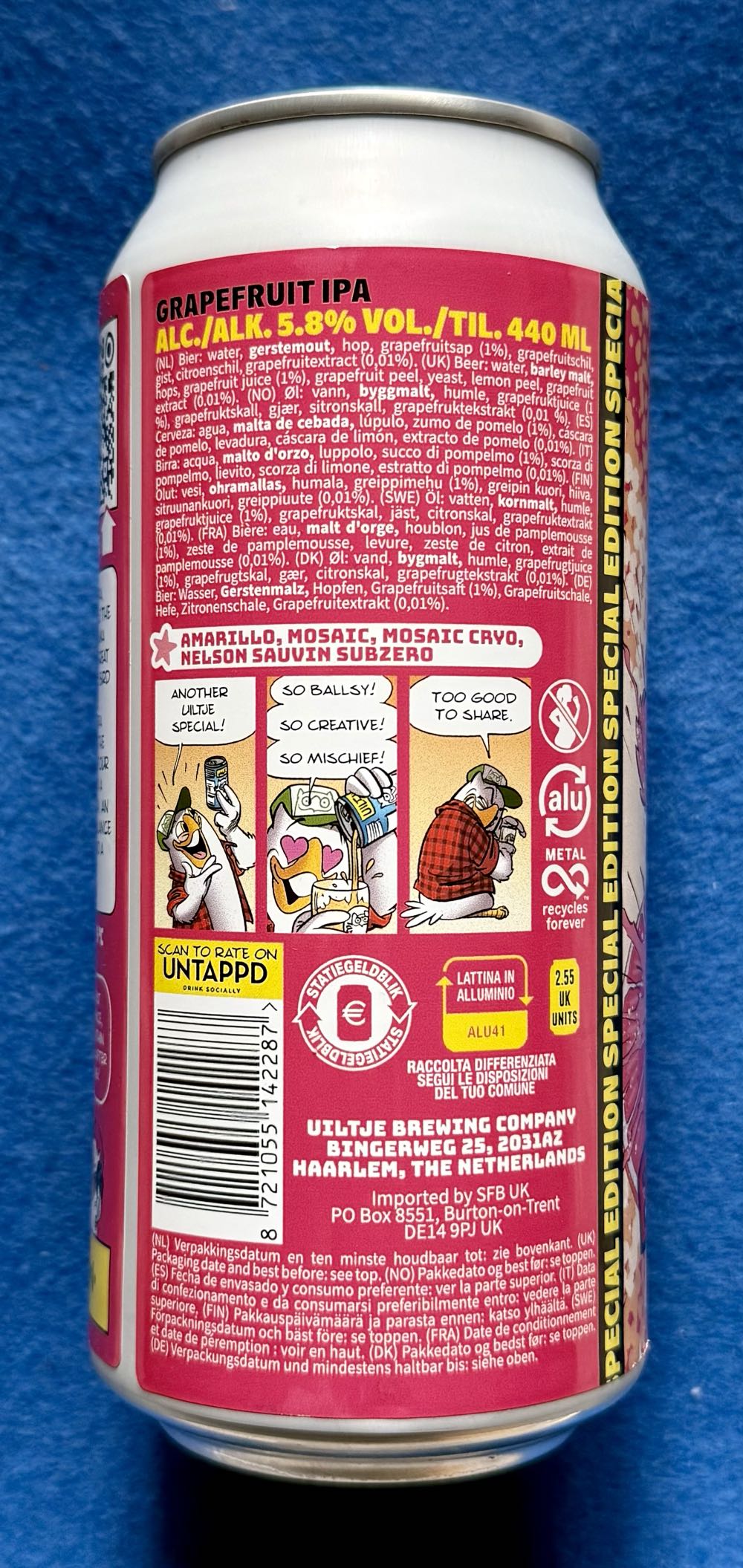 Bird Of Prey Grapefruit - Uiltje Brewing Company (440 mL) alcohol collectible [Barcode 8721055142287] - Main Image 3