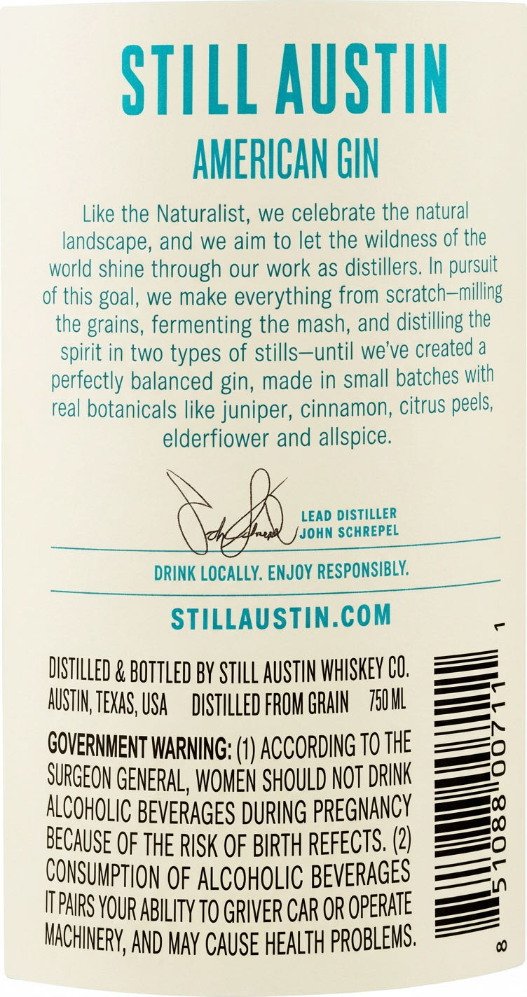 Still Austin American Gin ’The Naturalist’ - Still Austin Whiskey Company (750 mL) alcohol collectible [Barcode 851088007111] - Main Image 2
