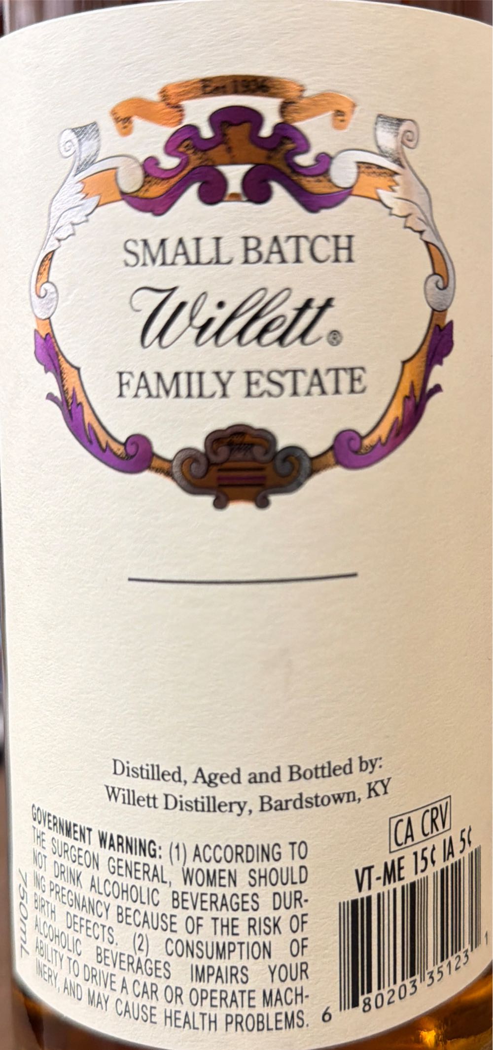 Willett 4yr Small Batch Bourbon 4 Rare Release Family Estate Cask Strength - Willett Distillery, Bardstown, KY (750 mL) alcohol collectible [Barcode 680203351231] - Main Image 2