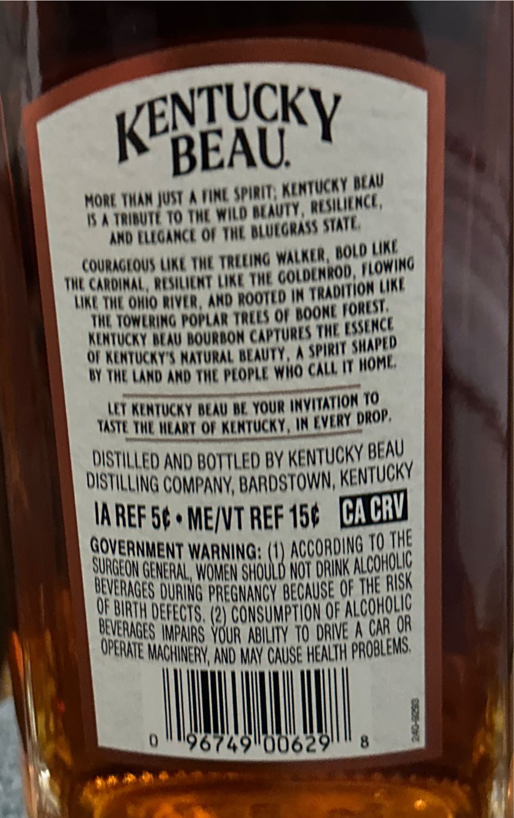 Kentucky Beau 6 Year Bourbon - Kentucky Beau Distilling Company (750 mL) alcohol collectible [Barcode 096749006298] - Main Image 2