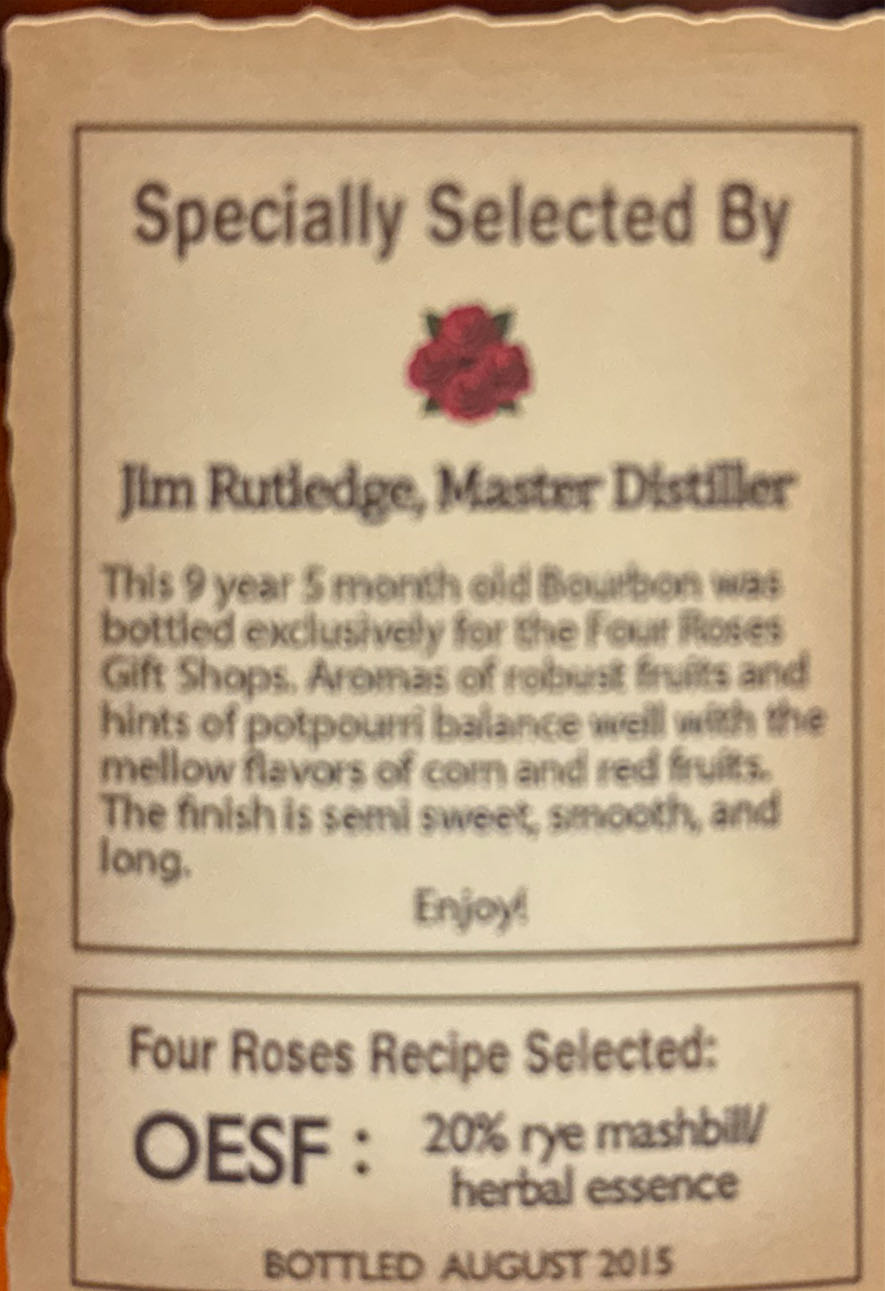 Four Roses Barrel Selection OESF - Four Roses Distillery LLC (750 mL) alcohol collectible [Barcode 040063400294] - Main Image 2