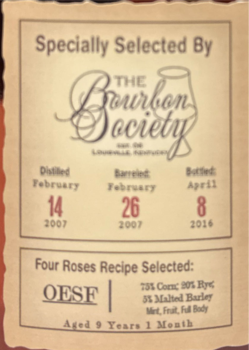 Four Roses Barrel Selection - TBS - OESF - Four Roses Distillery LLC (750 mL) alcohol collectible [Barcode 040063400294] - Main Image 2