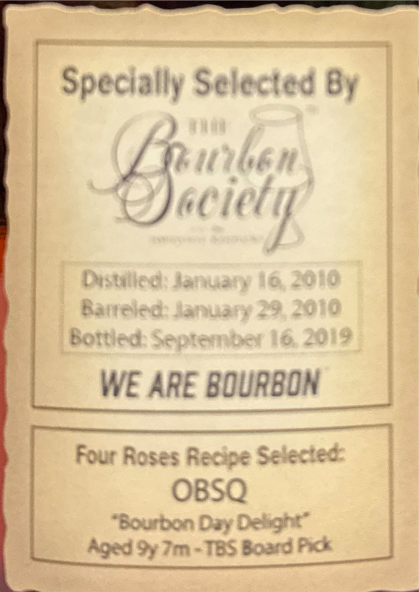 Four Roses Barrel Selection - TBS - OBSQ - Four Roses Distillery LLC (750 mL) alcohol collectible [Barcode 040063400294] - Main Image 2