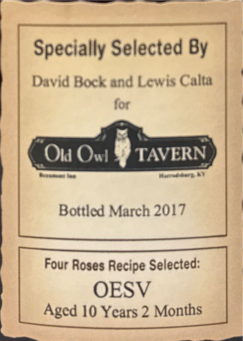 Four Roses Barrel Selection - Old Owl Tavern - OESV - Four Roses Distillery LLC (750 mL) alcohol collectible [Barcode 040063400294] - Main Image 2