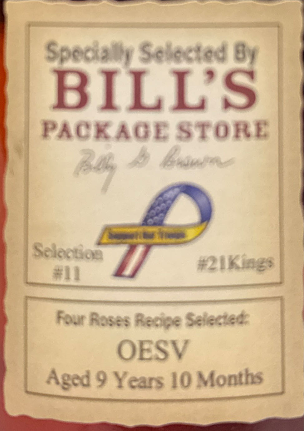 Four Roses Barrel Selection - Bills - OESV - Four Roses Distillery LLC (750 mL) alcohol collectible [Barcode 040063400294] - Main Image 2