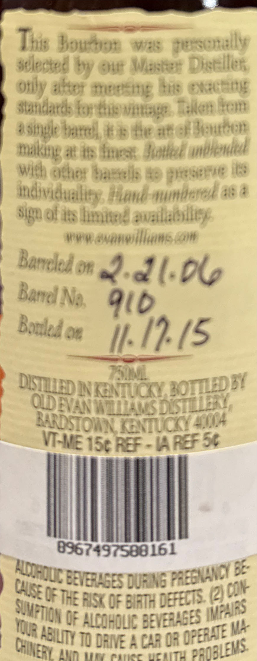 Evan Williams - LB - Series 7 - Heaven Hill (750 mL) alcohol collectible [Barcode 096749750016] - Main Image 2